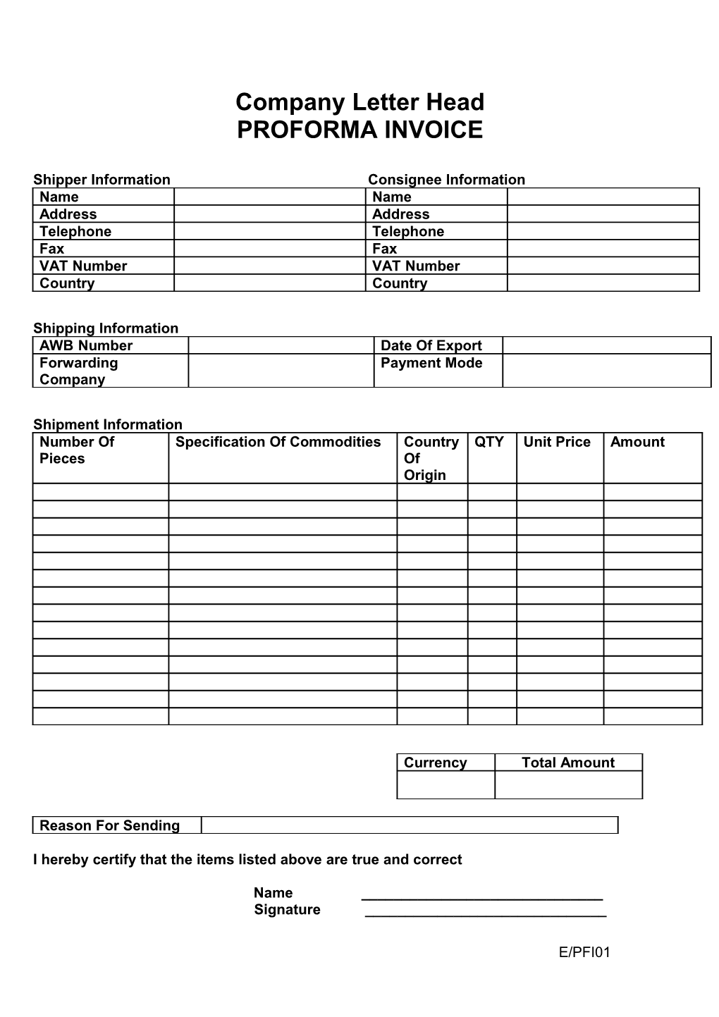 Shipper Information Consignee Information