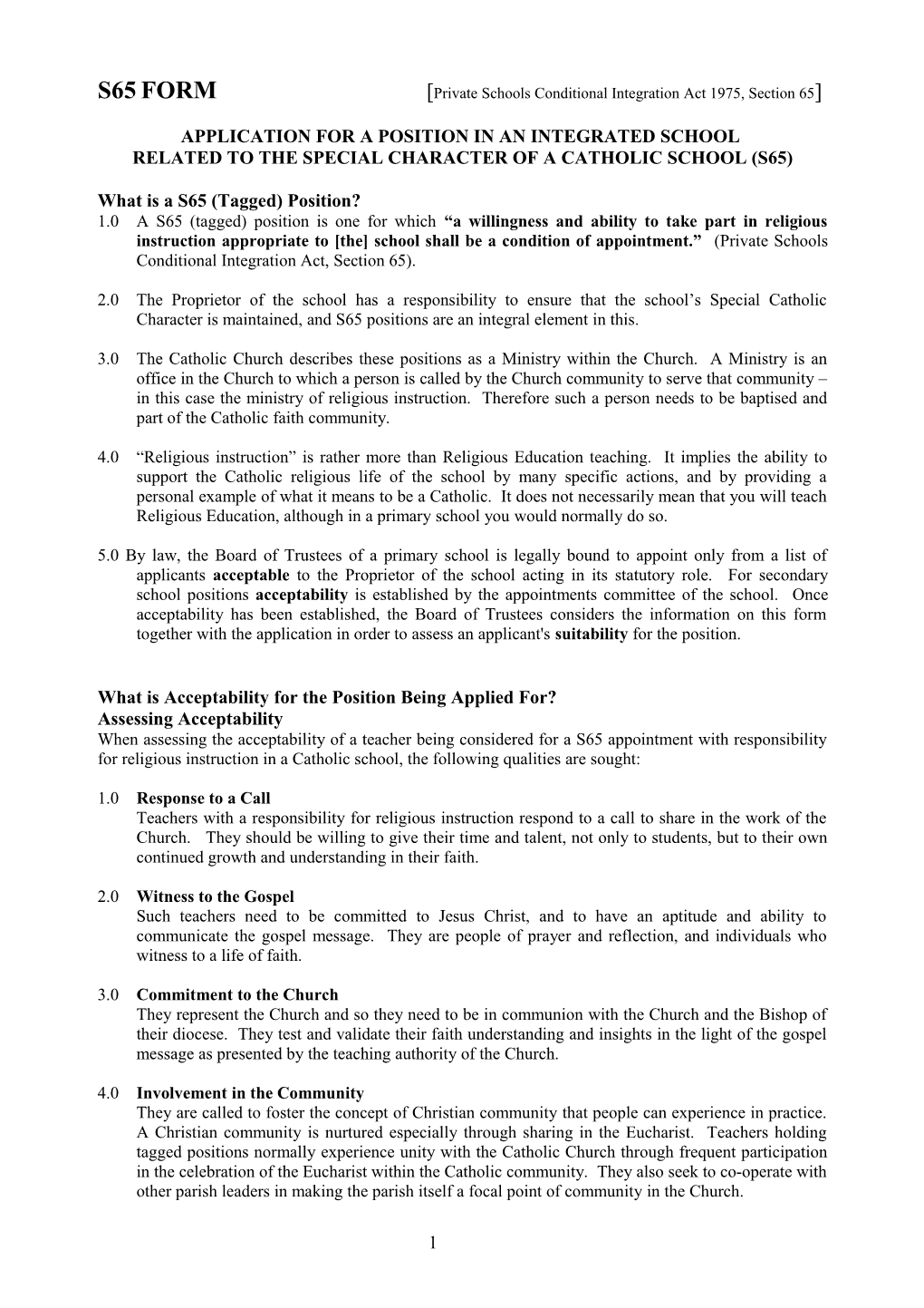 S65FORM Private Schools Conditional Integration Act 1975, Section 65