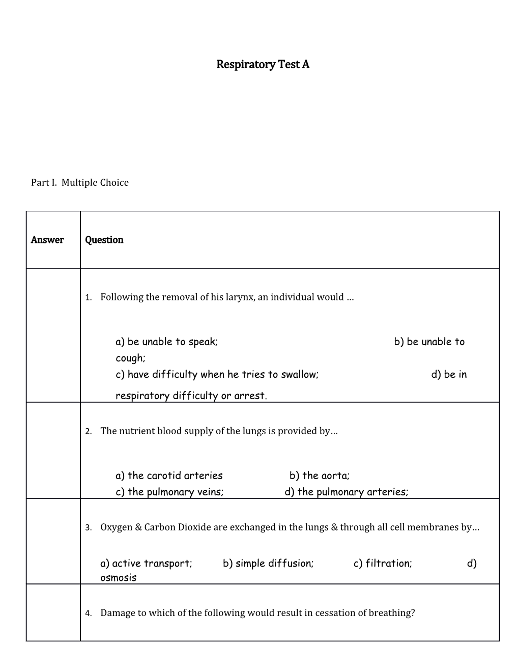 Respiratory Test A