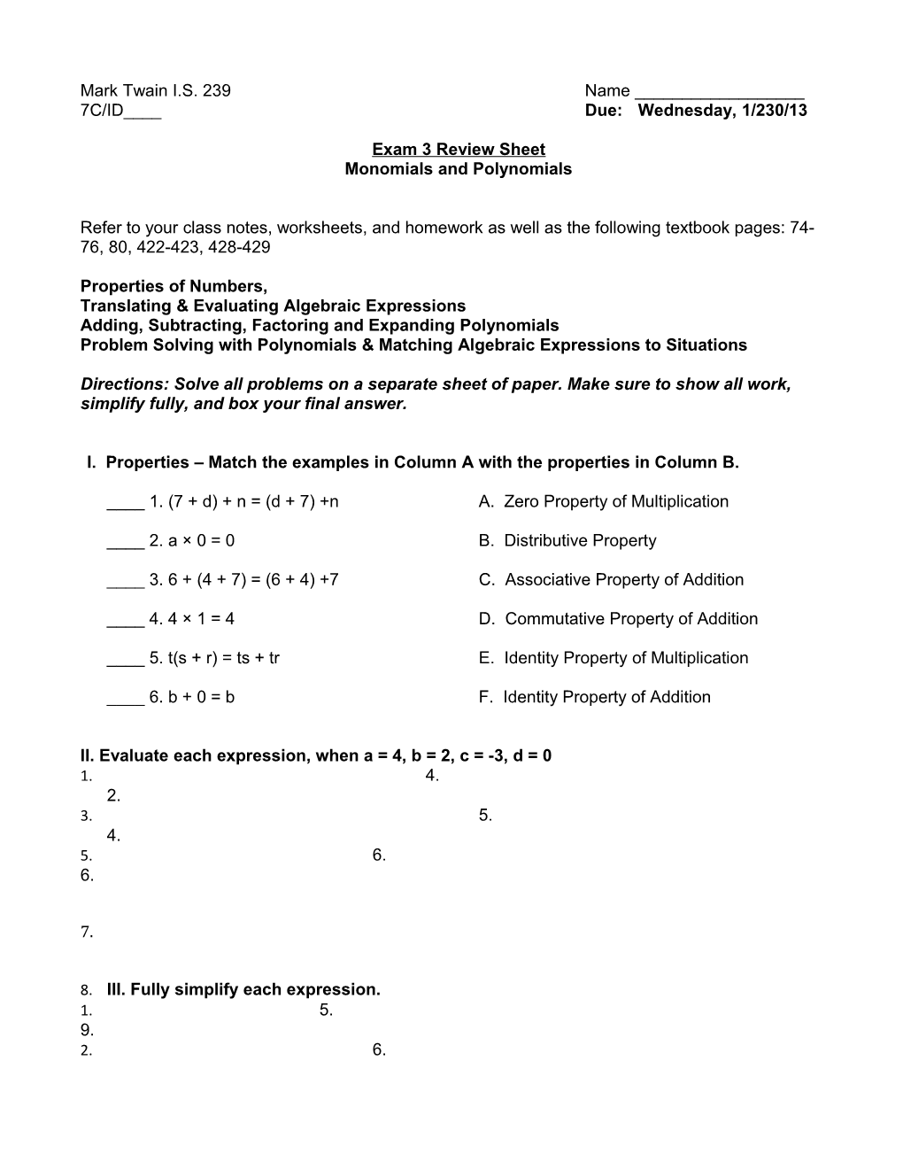 Exam3 Review Sheet