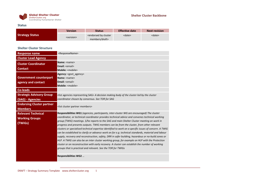 Shelter Cluster Strategy Template