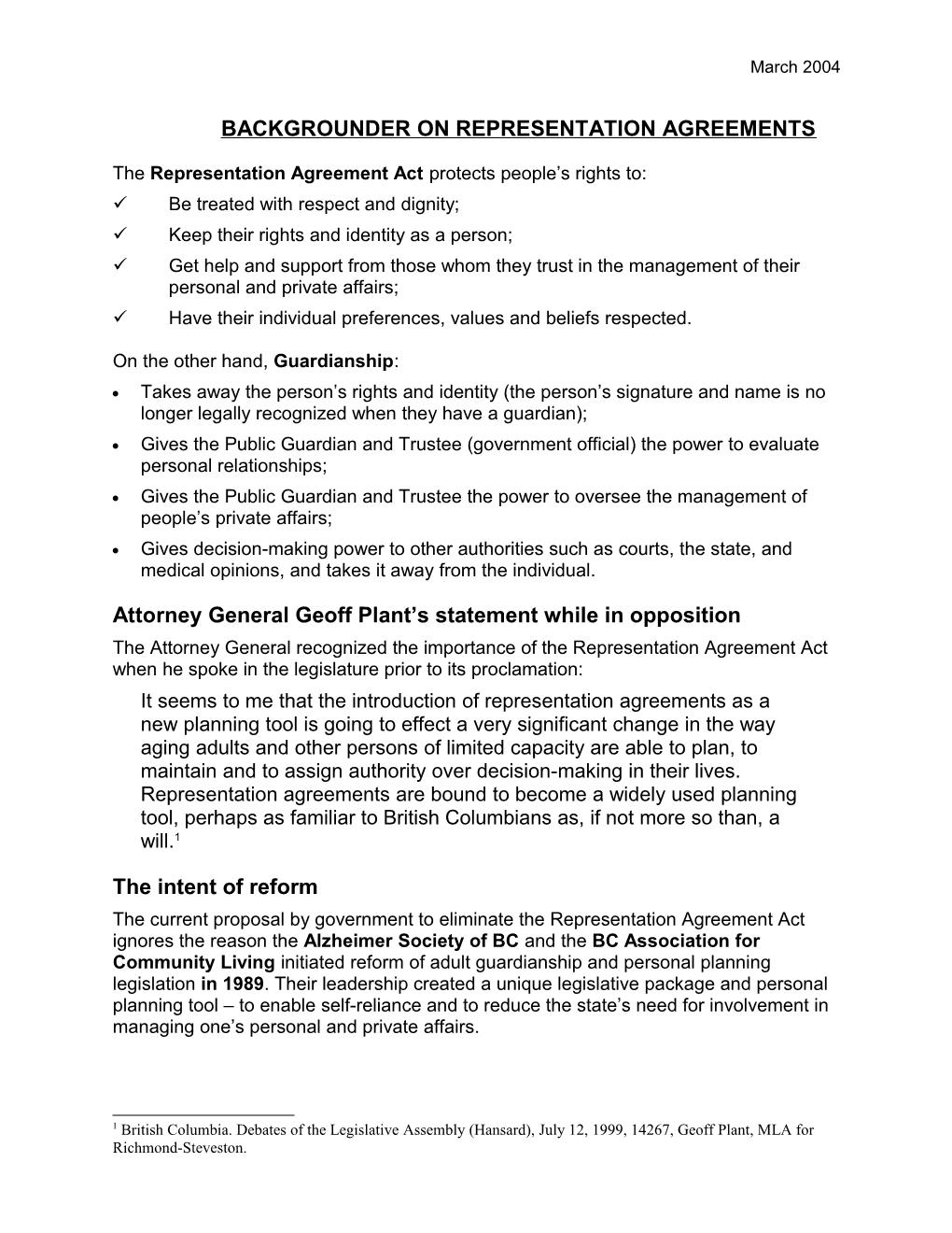 Background on Representation Agreements
