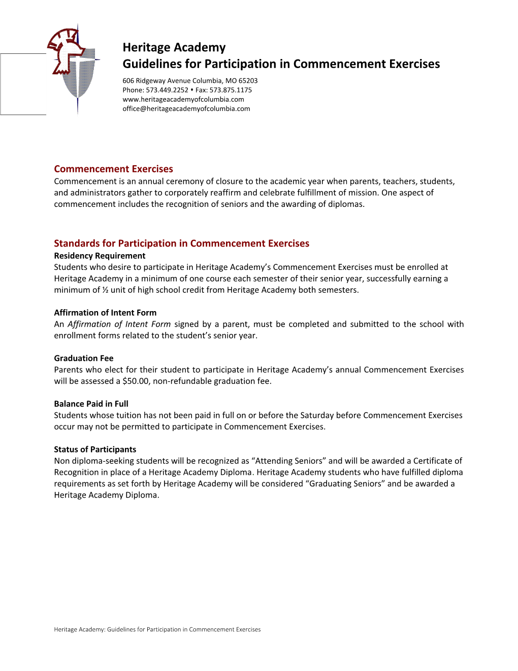 Standards for Participation in Commencement Exercises