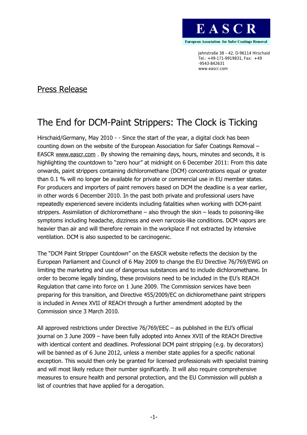 The End for DCM-Paint Strippers: the Clock Is Ticking