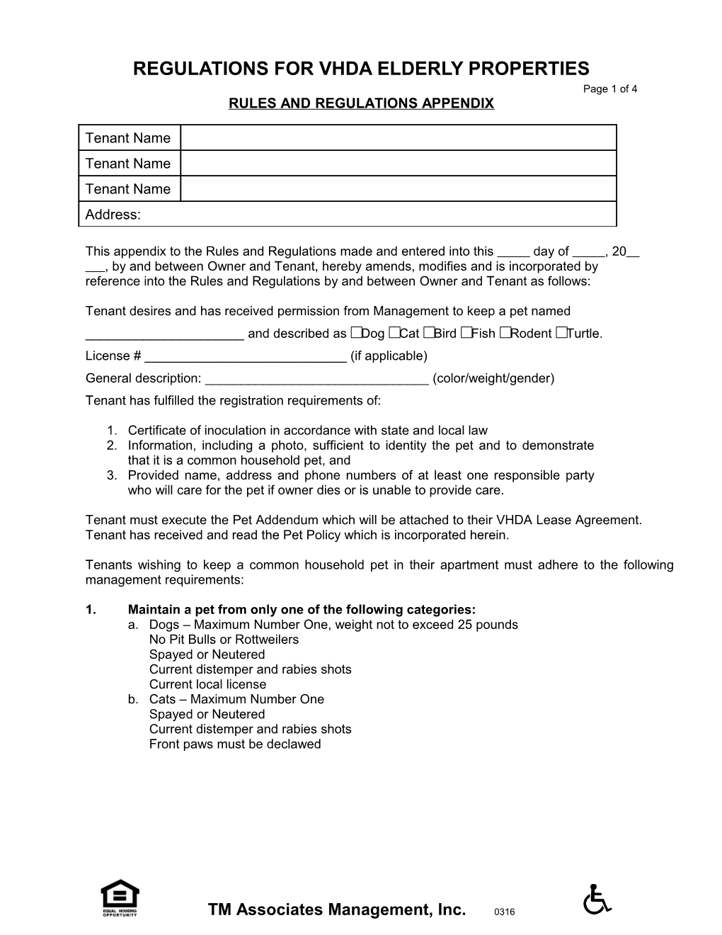 Regulations for Vhda Elderly Properties