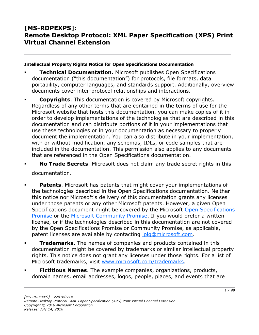 Remote Desktop Protocol: XML Paper Specification (XPS) Print Virtual Channel Extension