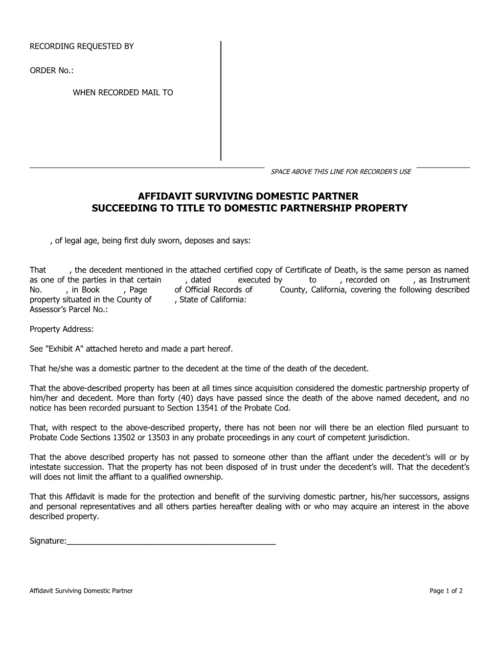 Affidavit Surviving Domestic Partner