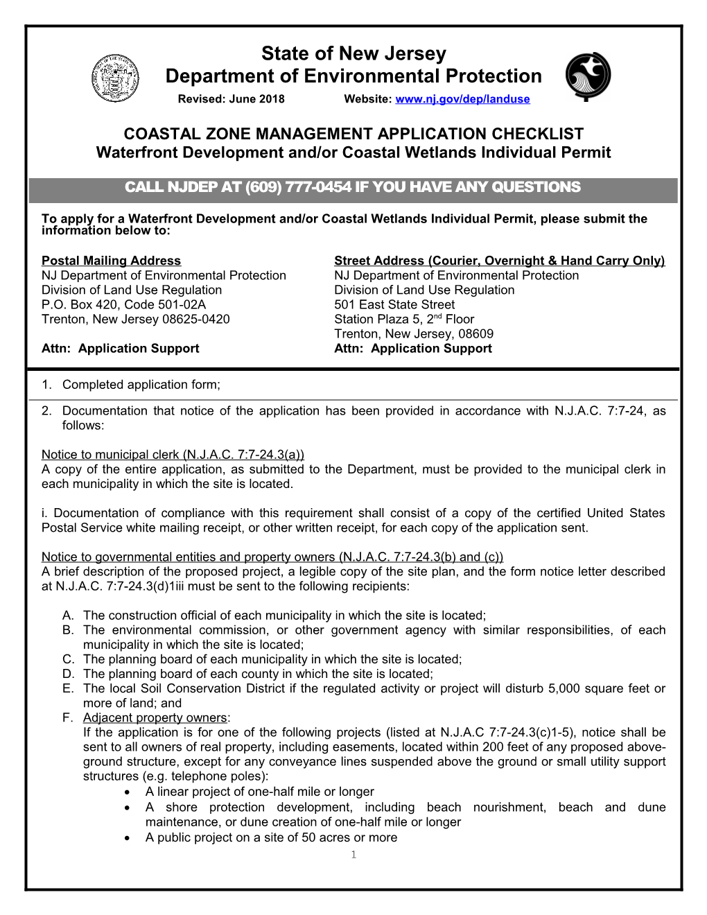 Coastal Zone Management Application Checklist