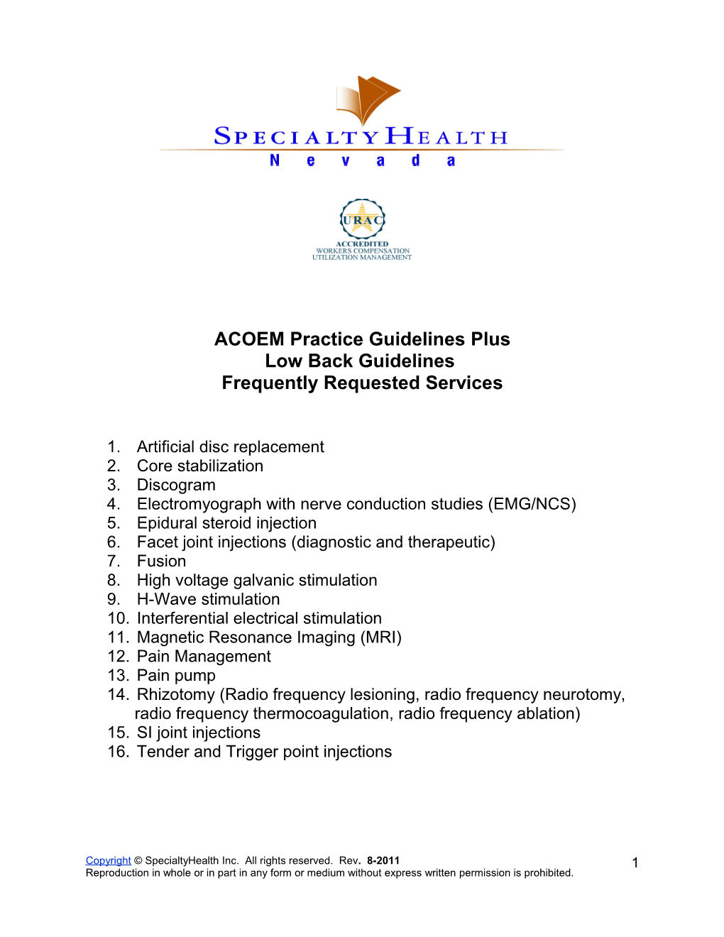 ACOEM Practice Guidelines Plus