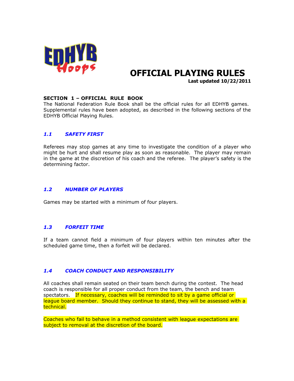 Section 1 Official Rule Book