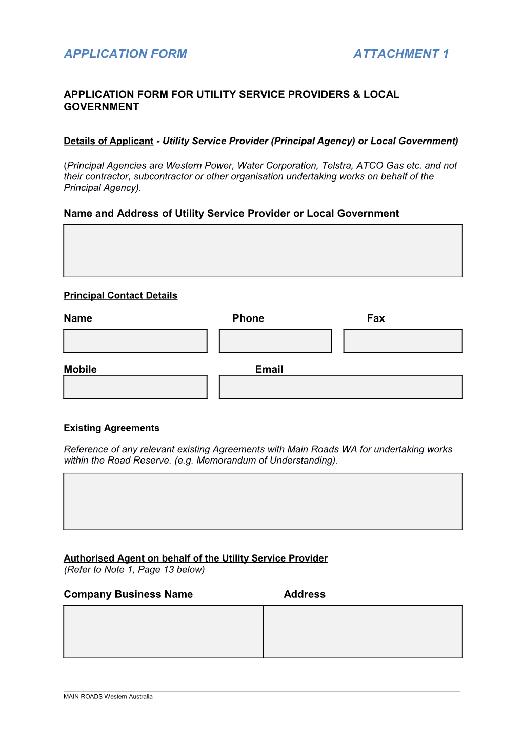 Application Form for Utility Service Providers & Local Government