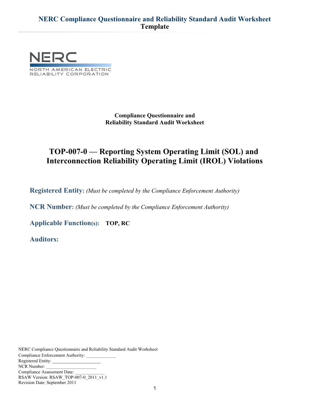 Reporting System Operating Limit (SOL) and Interconnection Reliability Operating Limit