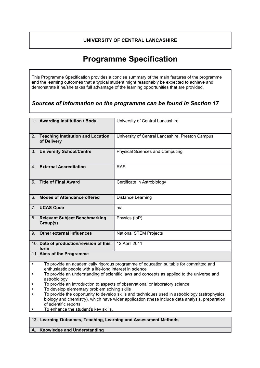 Sources of Information on the Programme Can Be Found in Section 17