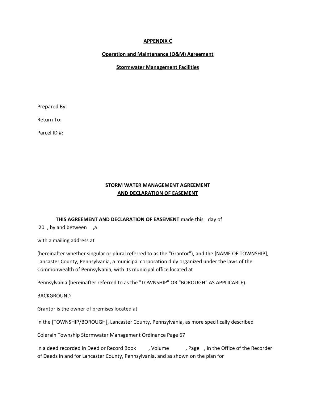 Operation and Maintenance (O&M) Agreement