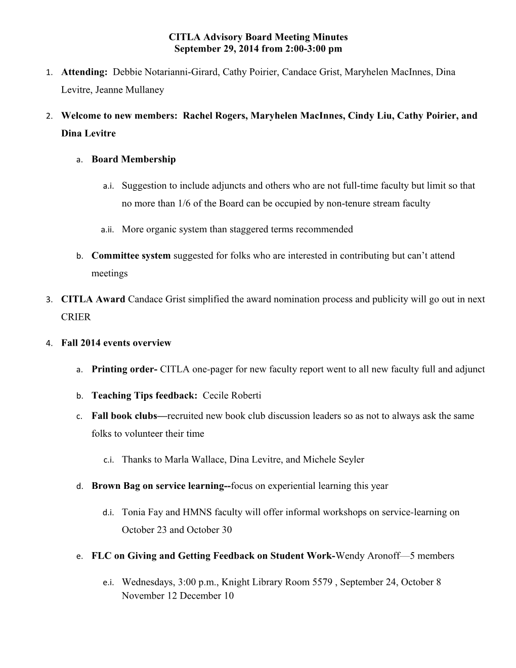 CITLA Advisory Board Meeting Minutes