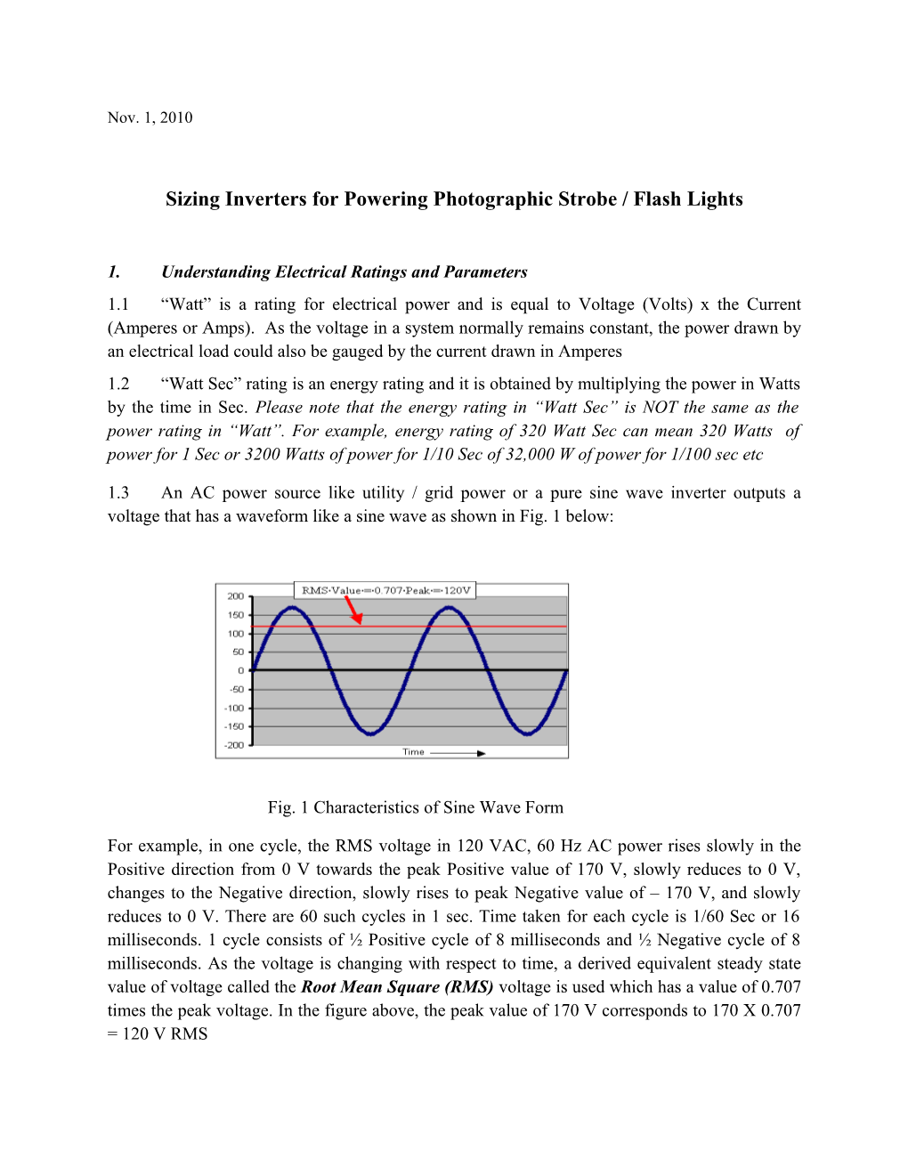 Sizing Inverters for Powering Photographic Strobe / Flash Lights