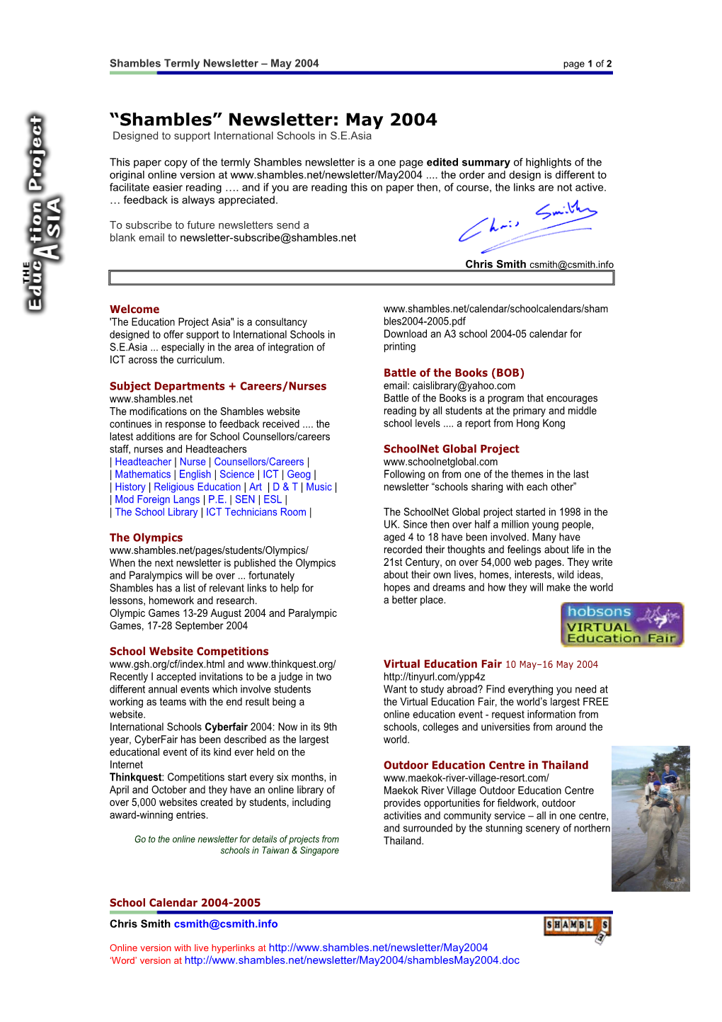 Shambles Termly Newsletter May 2004Page 1 of 2
