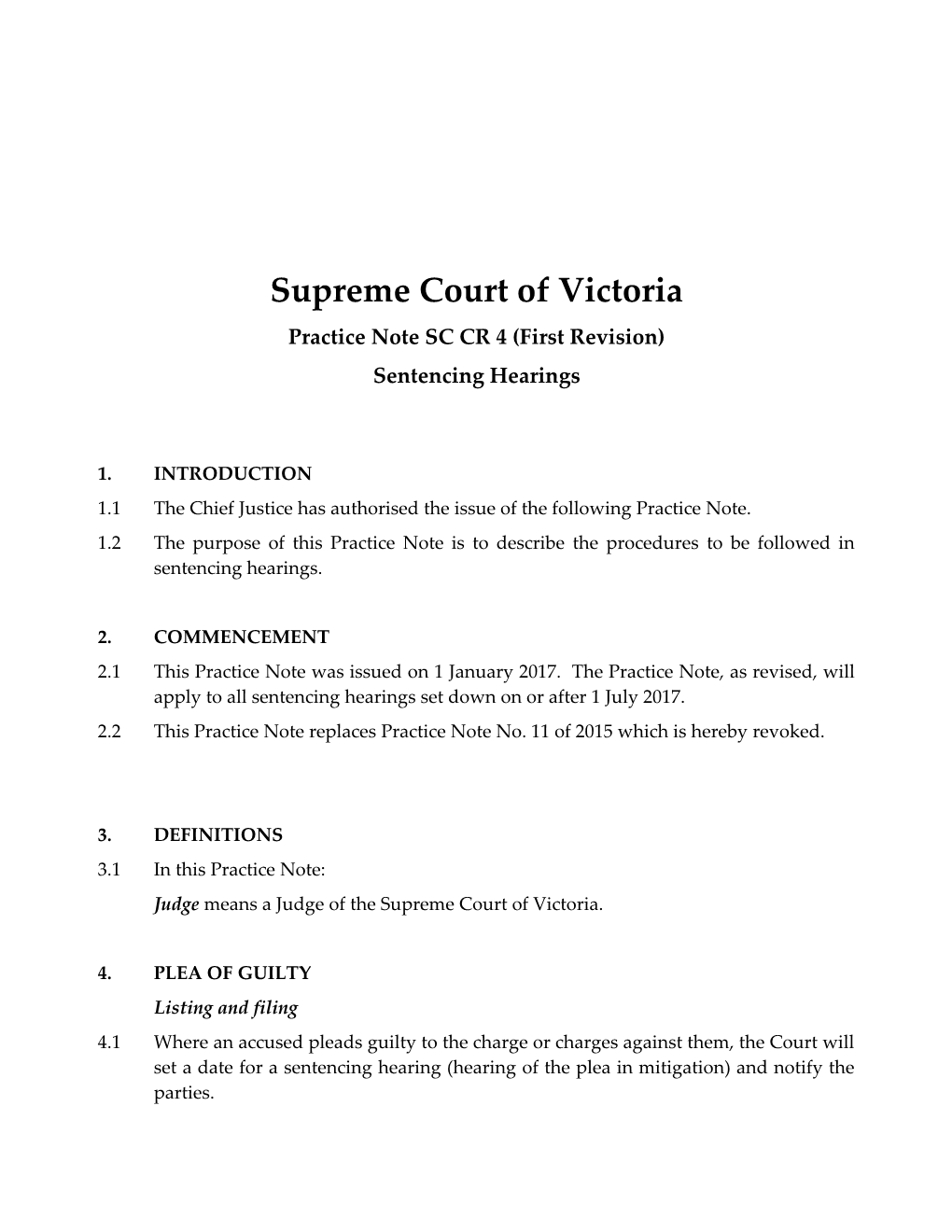 Practice Note No. 11 of 2015 Sentencing Hearings