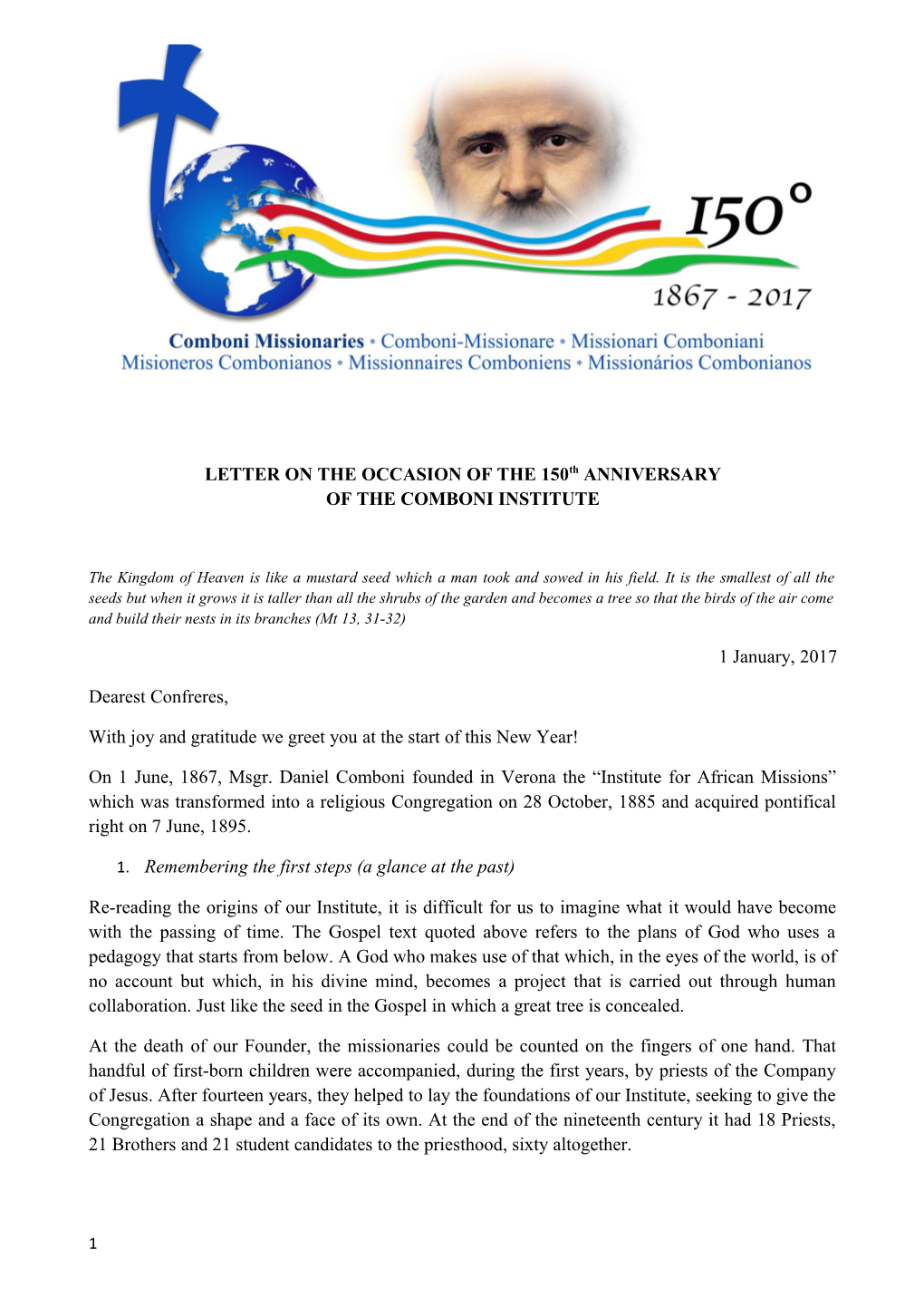 LETTER on the OCCASION of the 150Thanniversary