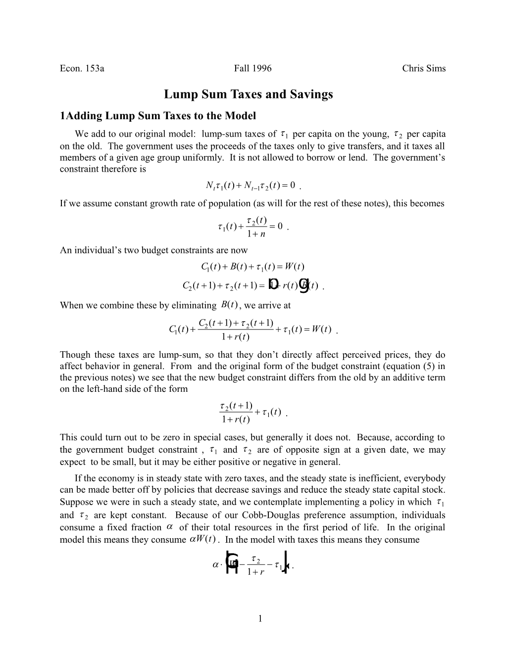 Lump Sum Taxes and Savings