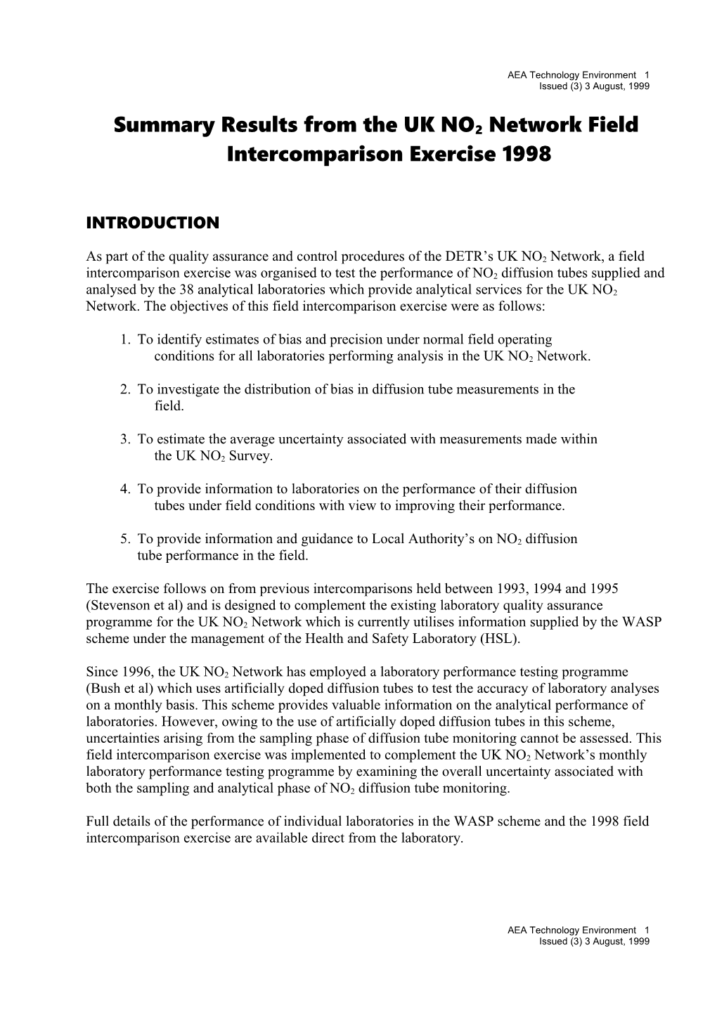 Uk No2 Survey Field Intercomparison Exercise Results