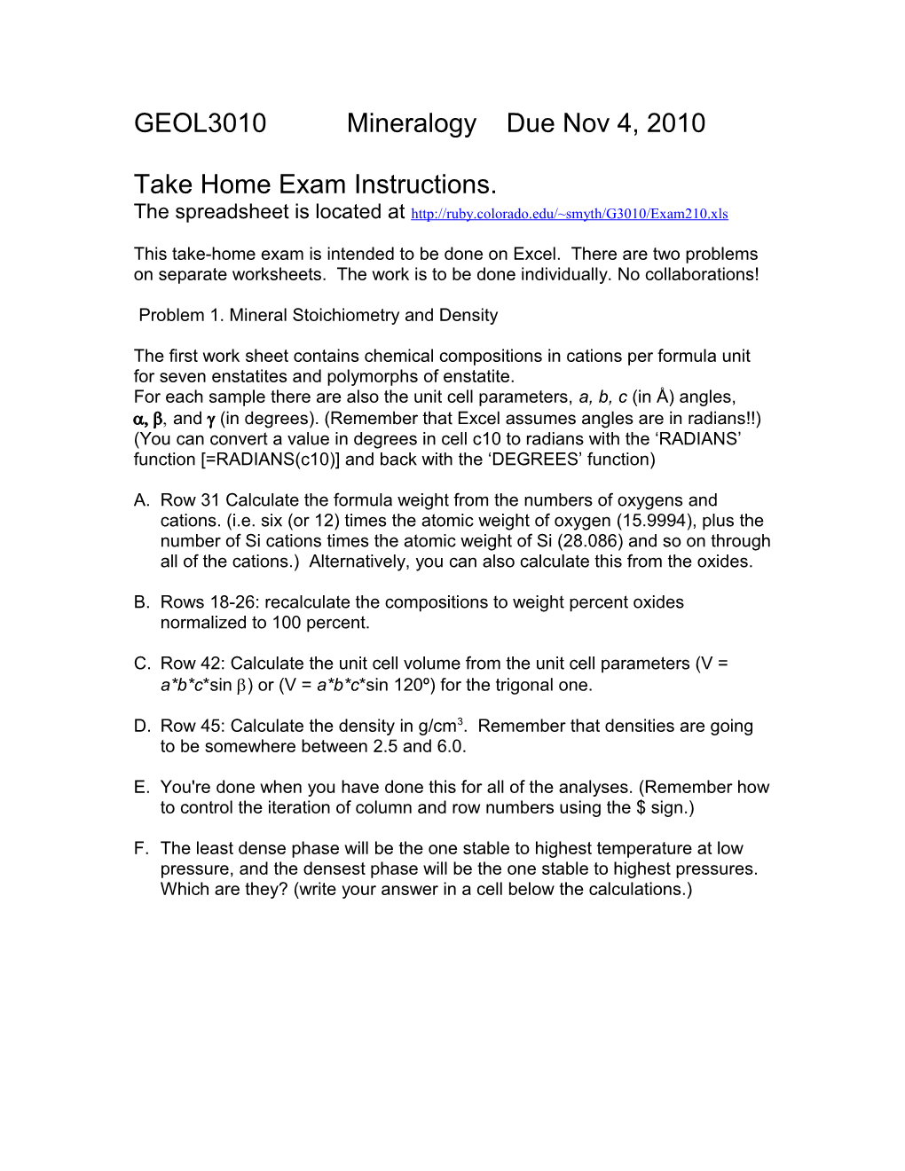 Take Home Exam Instructions