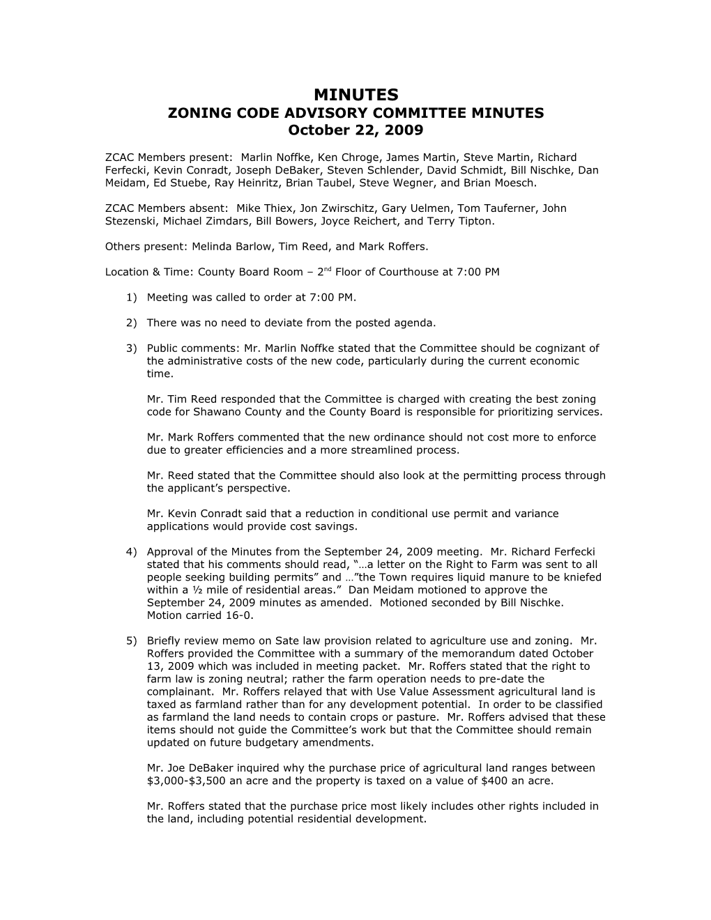 Zoning Code Advisory Committee Minutes