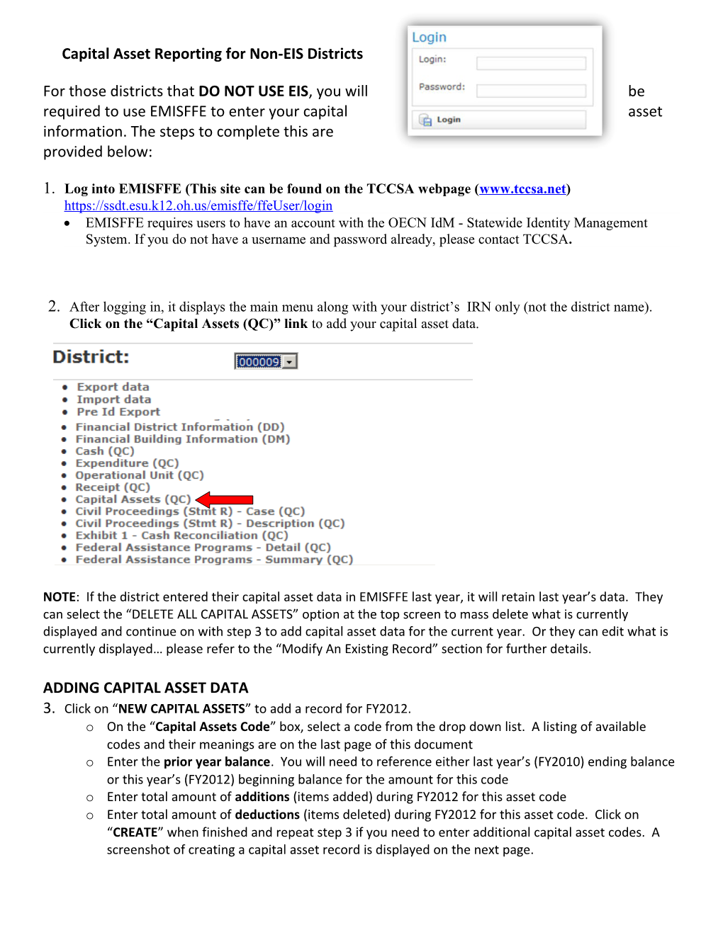 Capital Asset Reporting for Non-EIS Districts