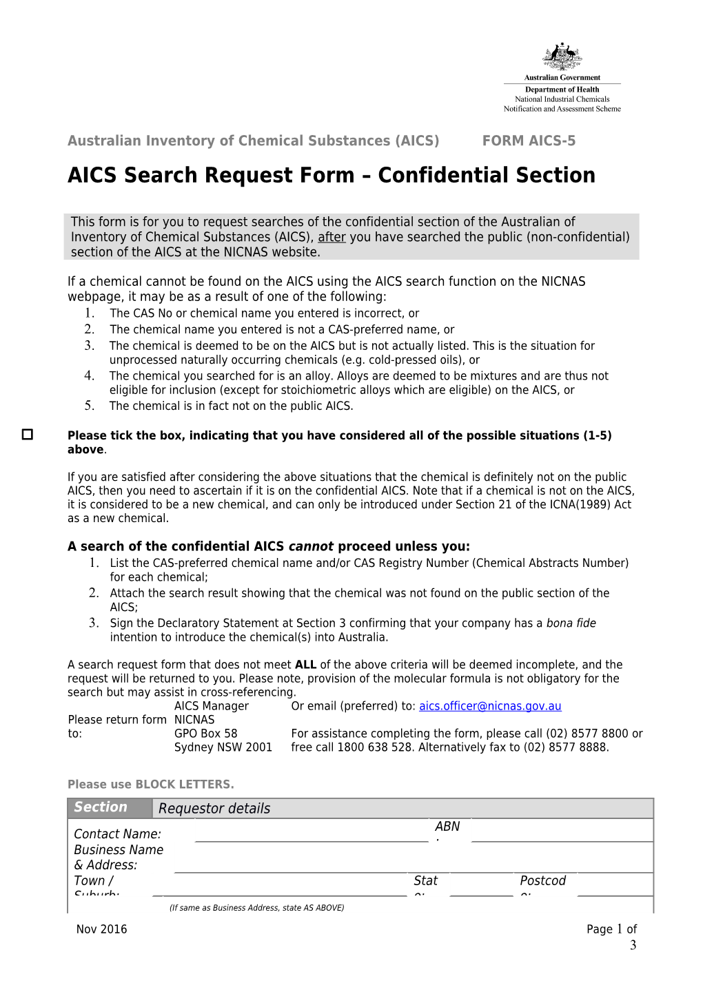 Australian Inventory of Chemical Substances (AICS)FORM AICS-5