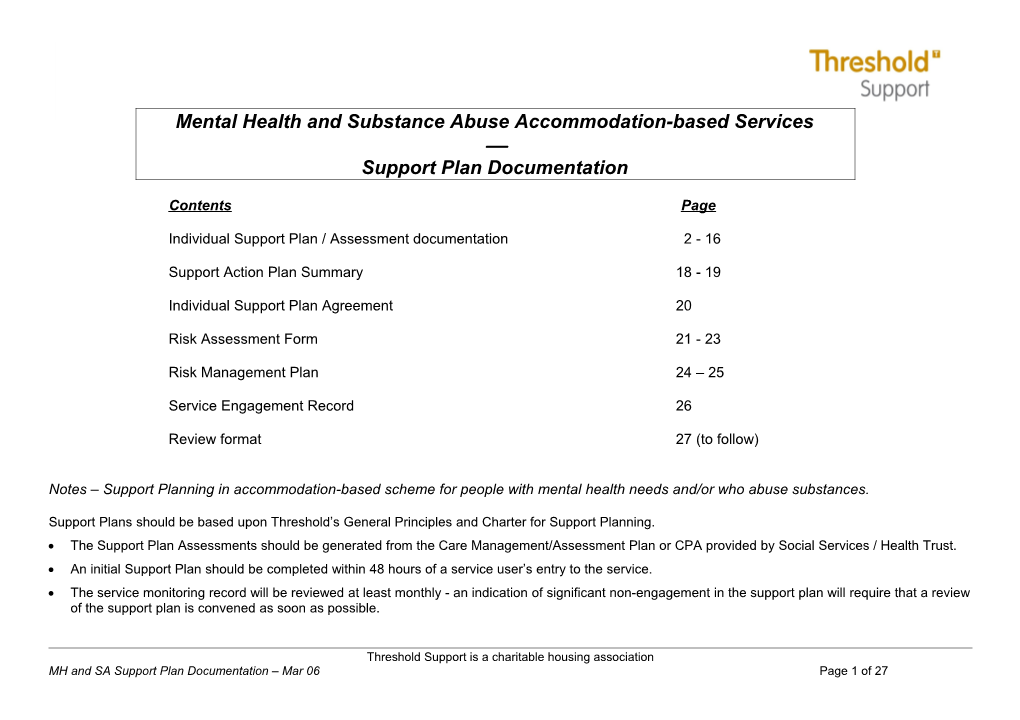 INDIVIDUAL SUPPORT PLAN (No