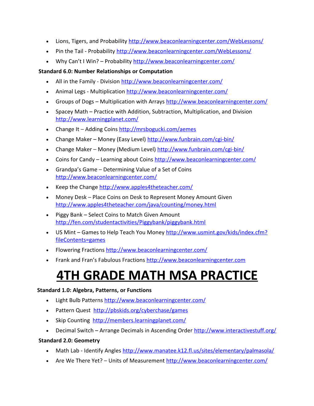 Third Grade Math Msa Practice