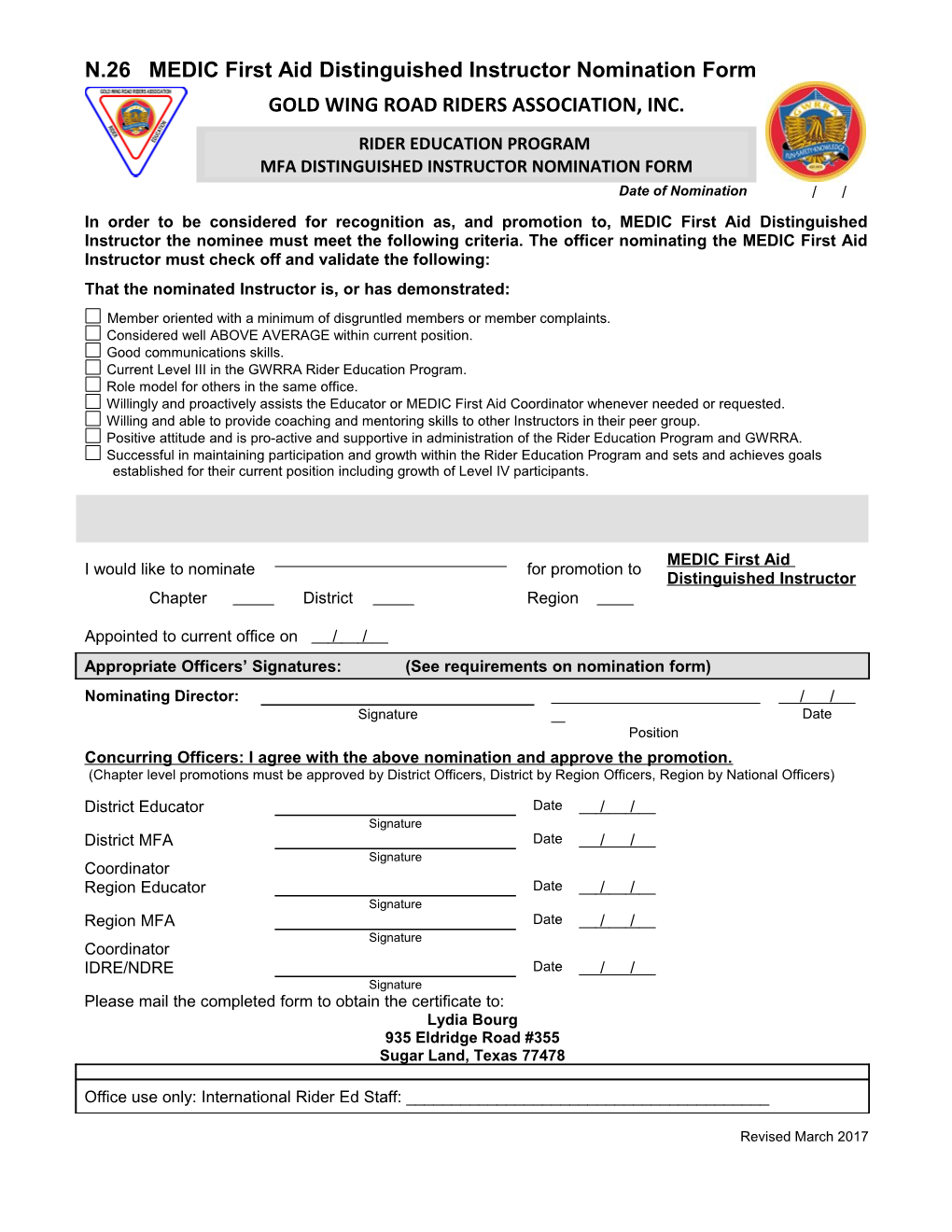Senior Educator Nomination Form
