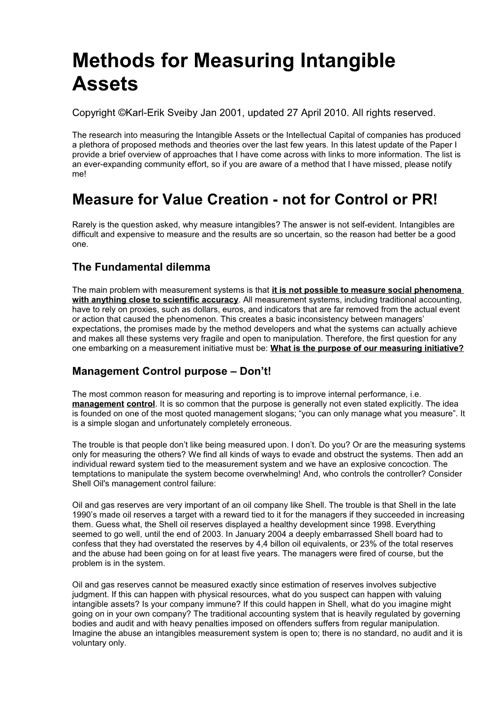 Methods for Measuring Intangible Assets