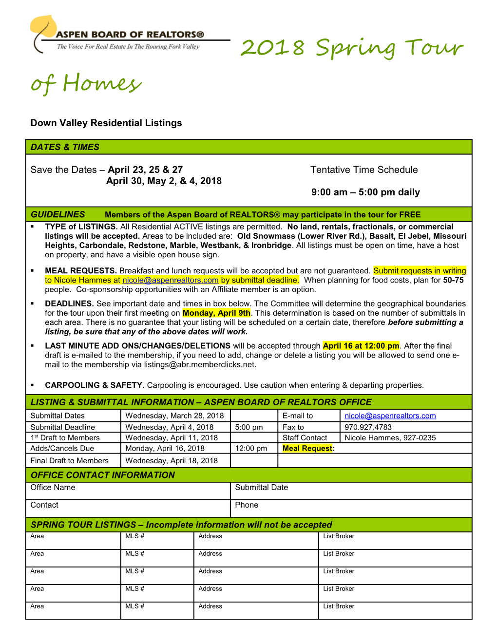 Aspen Or Snowmass Caravan Submittal Form