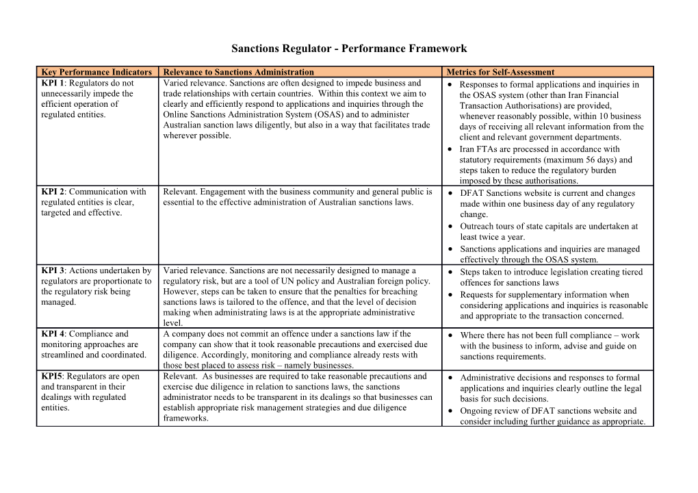 Sanctions Regulator - Performance Framework