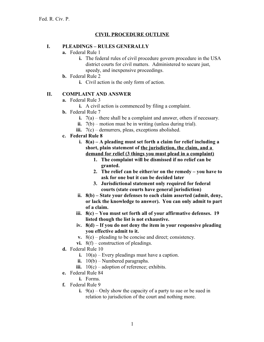 Civil Procedure Mid-Term Outline