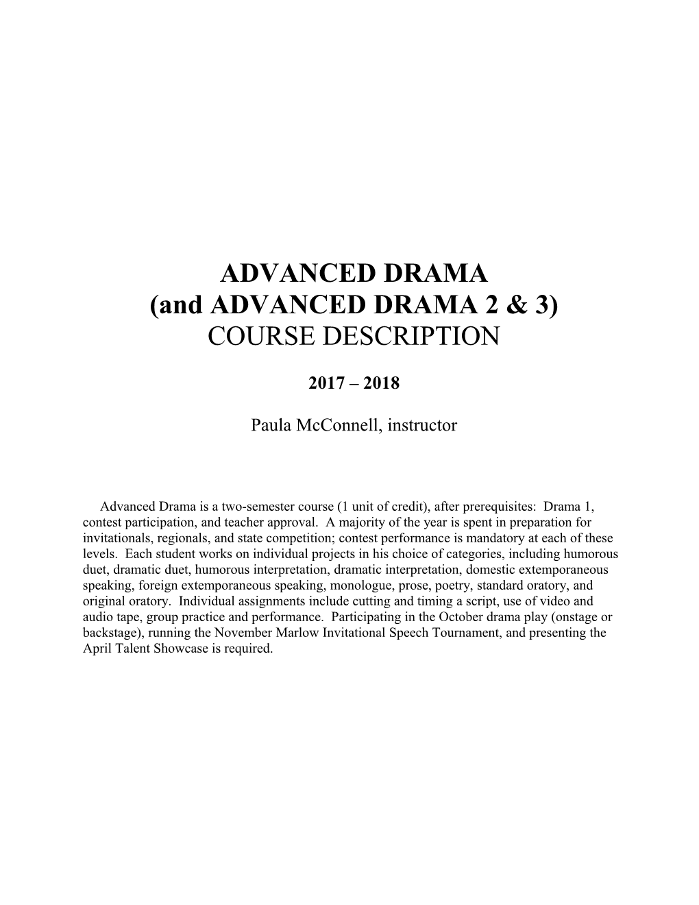 2005-2006 Competitive Drama Objectives