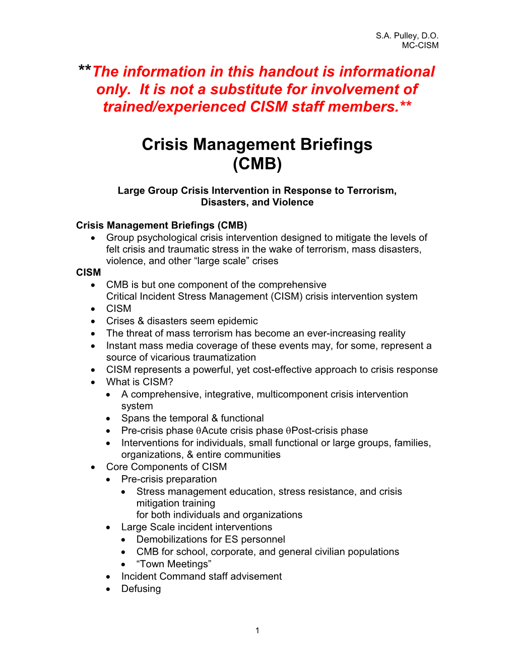 Montco CISM Crisis Management Briefings