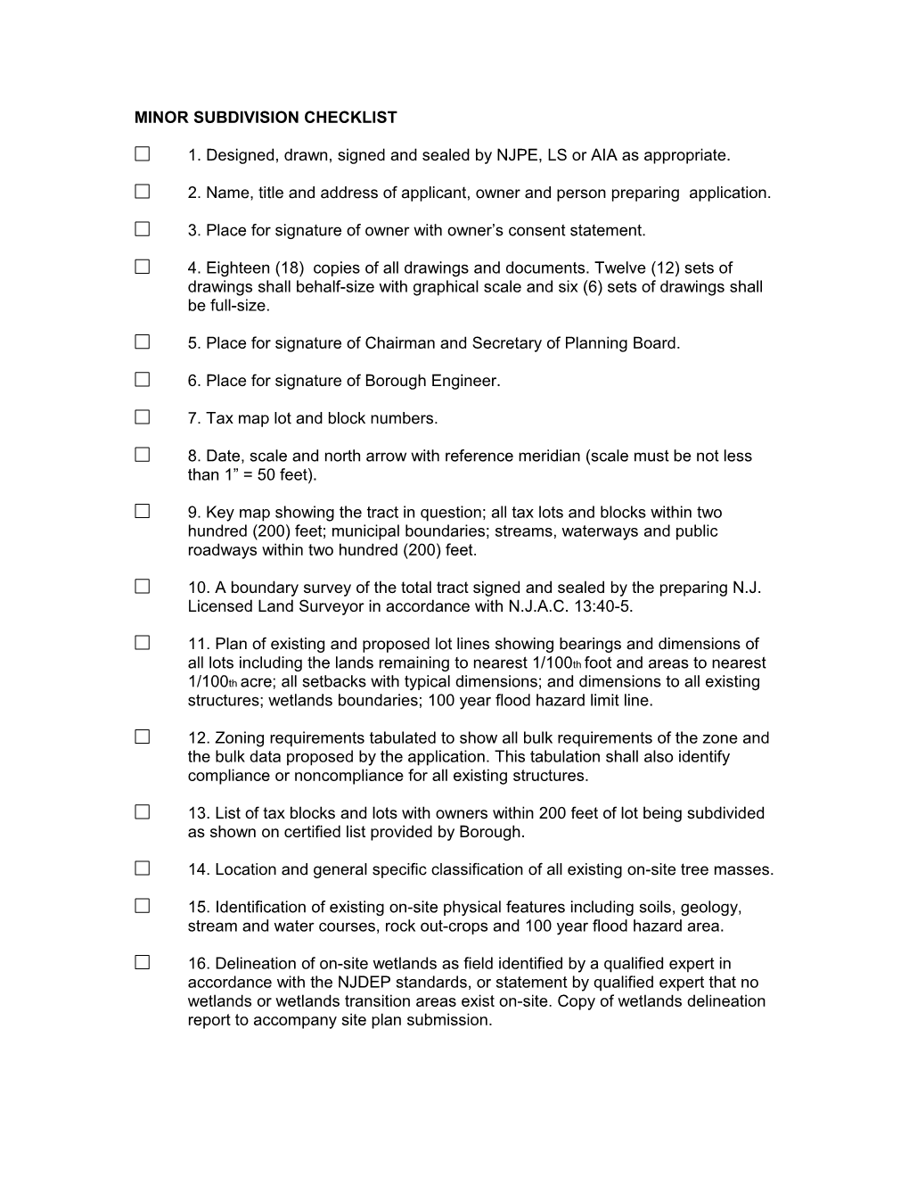 Minor Subdivision Checklist