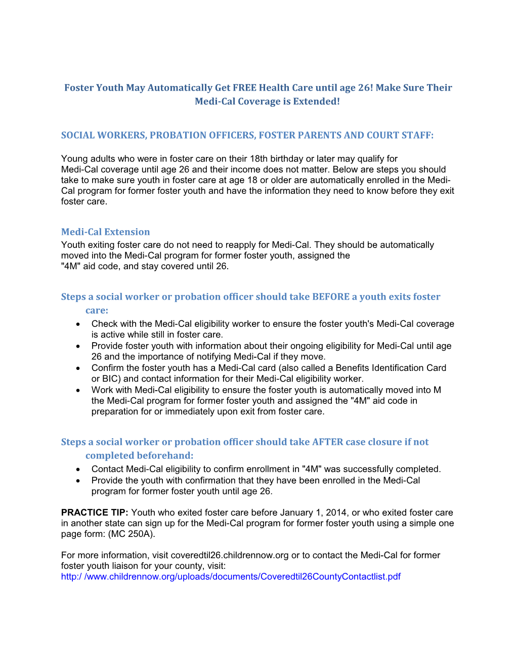 Former Foster Youth Flyer - Eligibility Workers (Text Only)