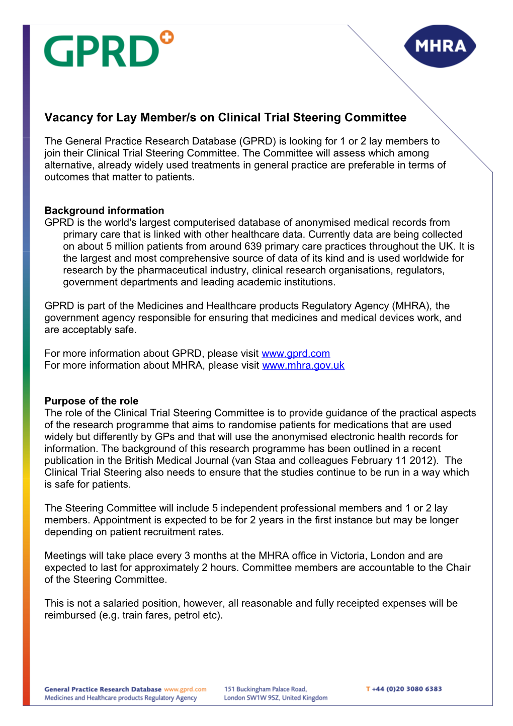 Vacancy for Lay Member/S on Clinical Trial Steering Committee