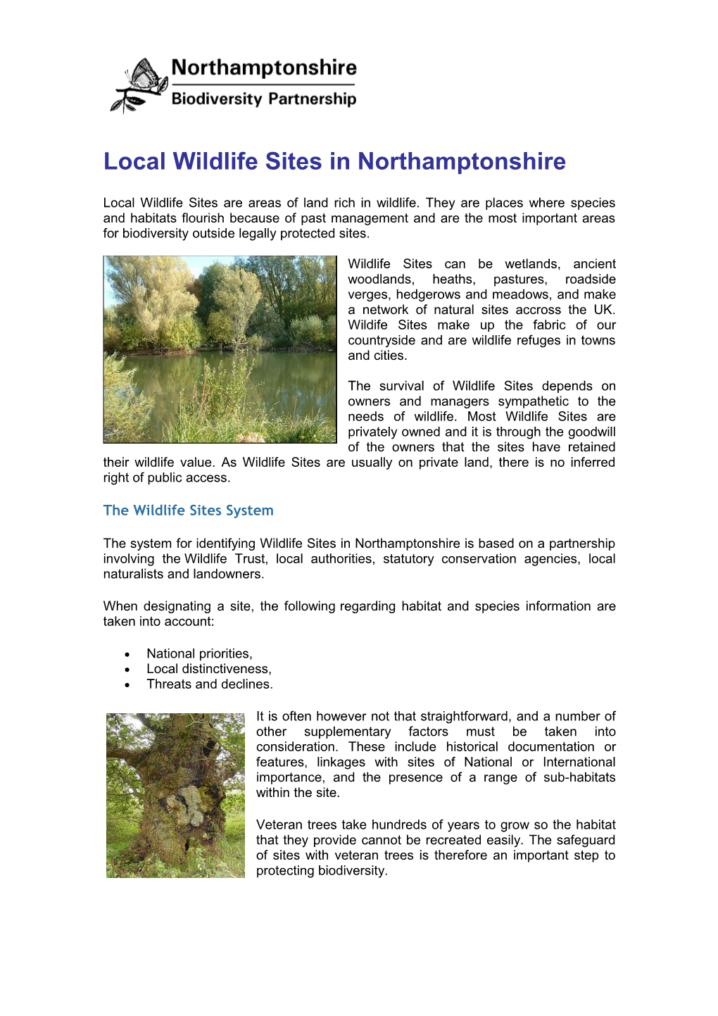 Local Wildlife Sites in Northamptonshire