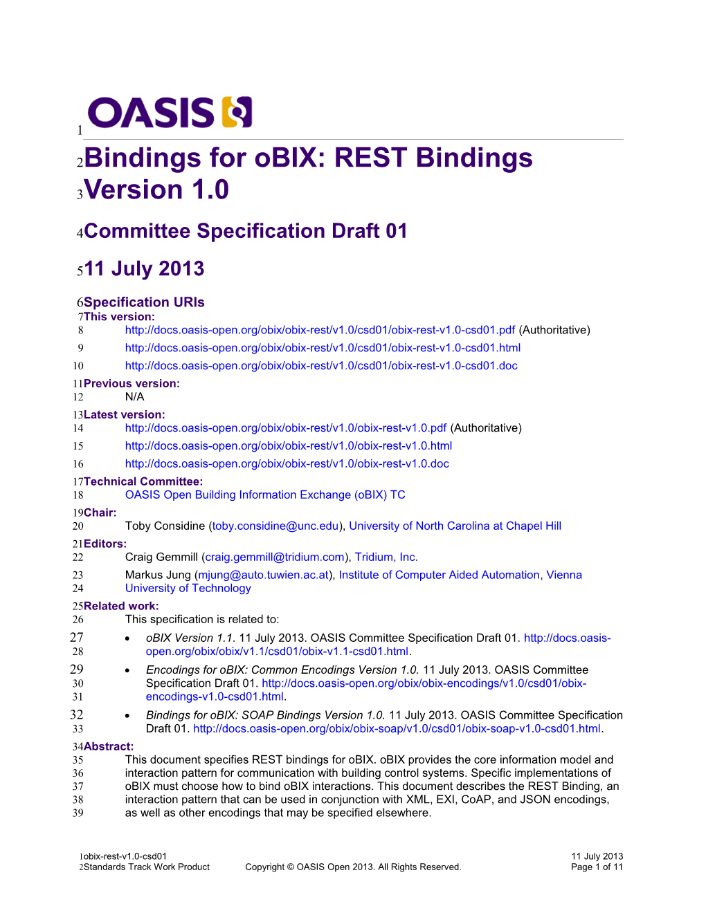 Bindings for Obix: REST Bindings Version 1.0