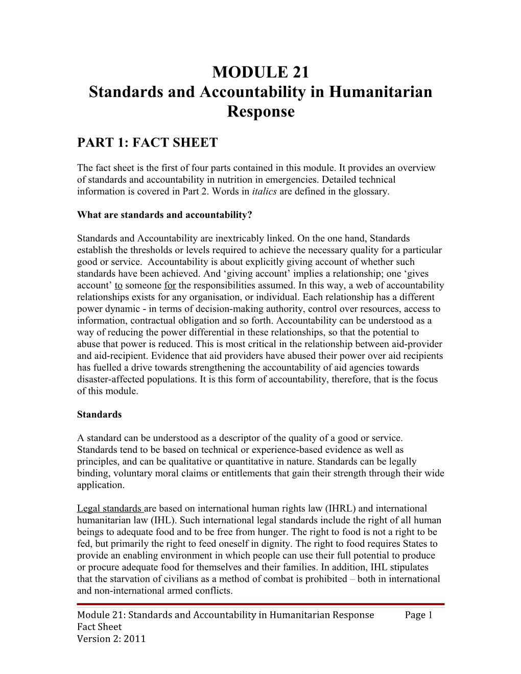 Standards and Accountability in Humanitarian Response