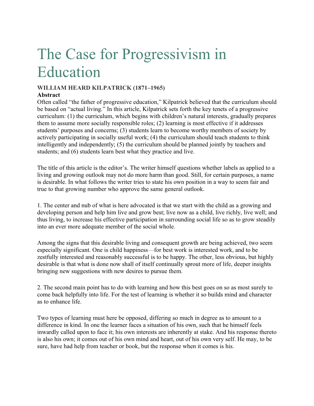 The Case for Progressivism in Education