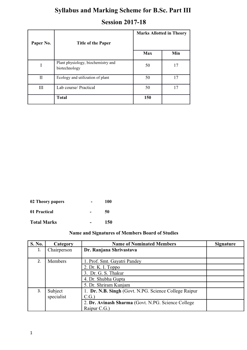Syllabus and Marking Scheme for B.Sc. Part III