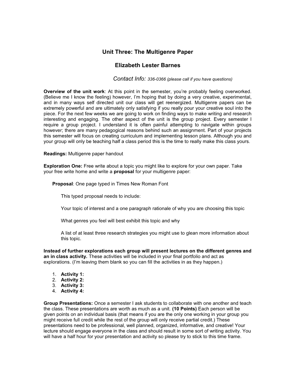 Unit Three: the Multigenre Paper