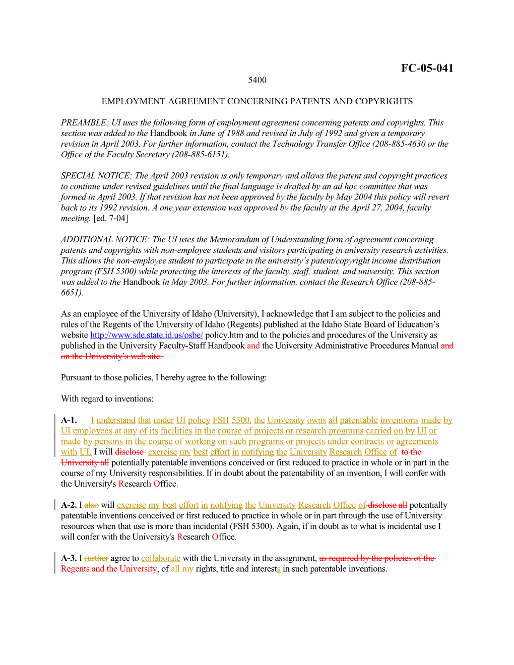 Employment Agreement Concerning Patents and Copyrights 5400