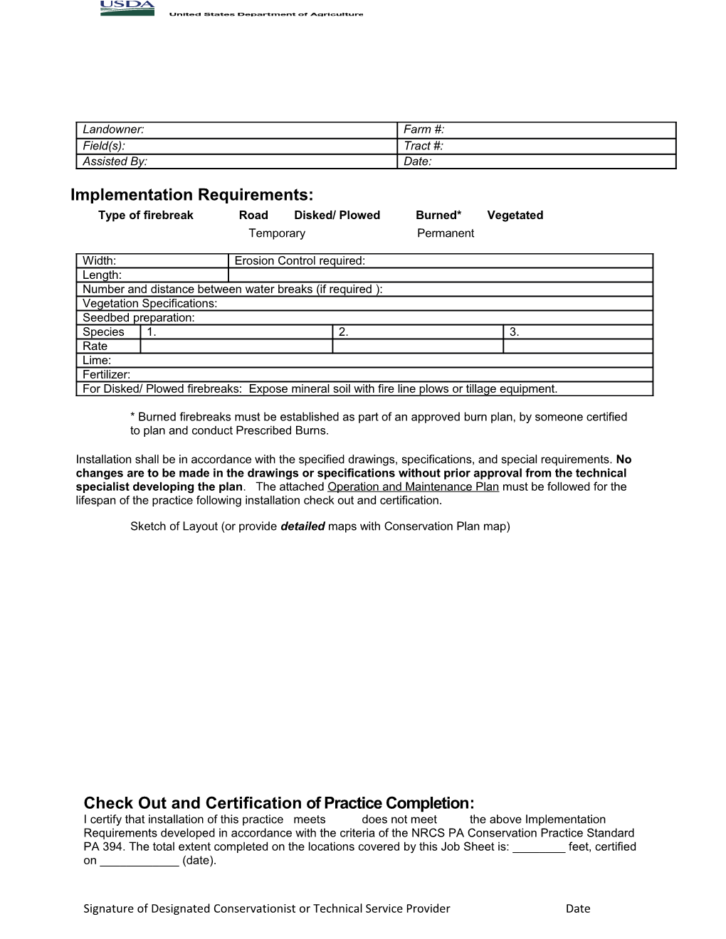 394 Firebreak Job Sheet