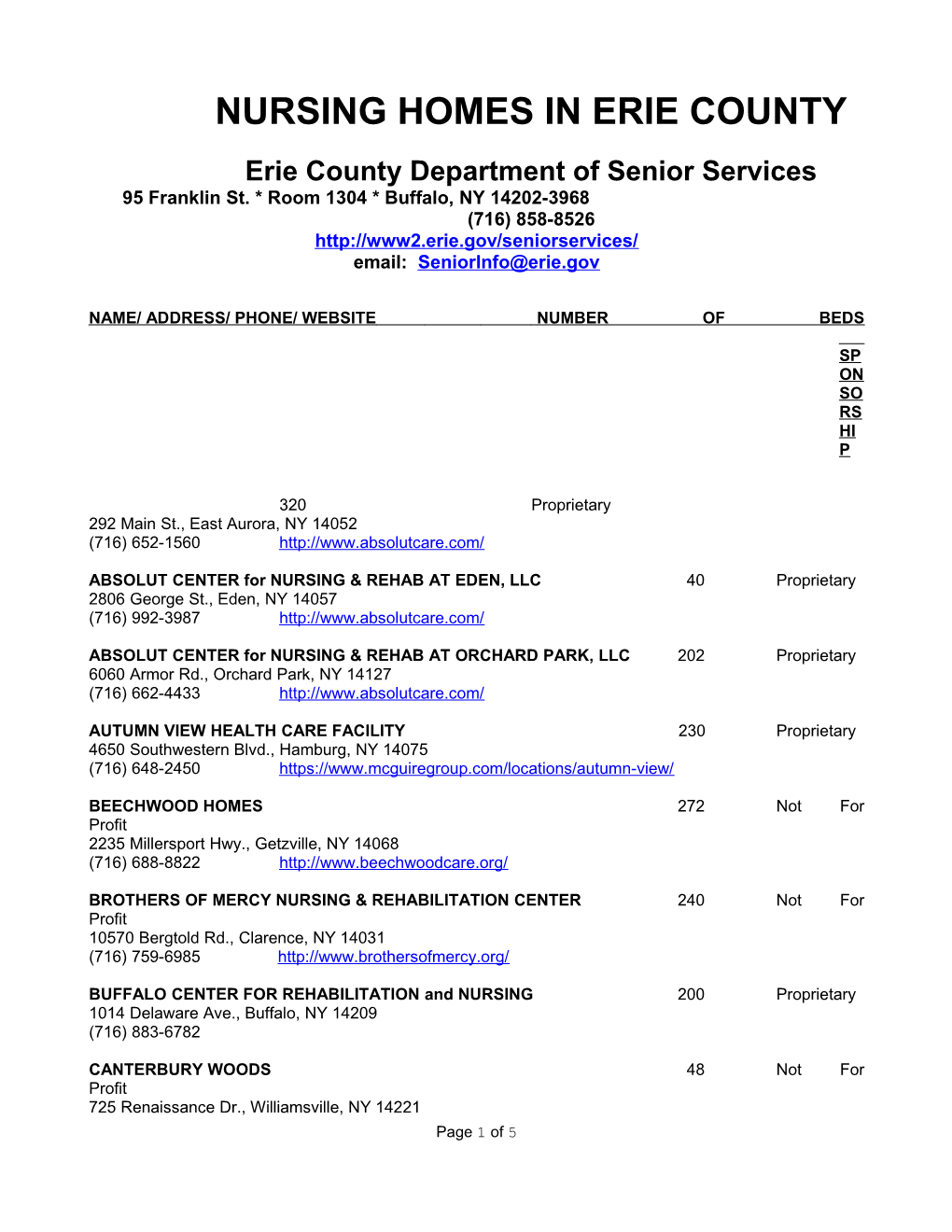 Nursing Homes in Erie County